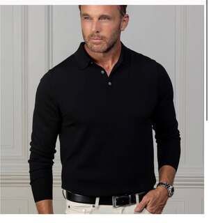 Bellagio Three Button Long Sleeve Merino Sweater Polo Black size XXL 2XL NEW